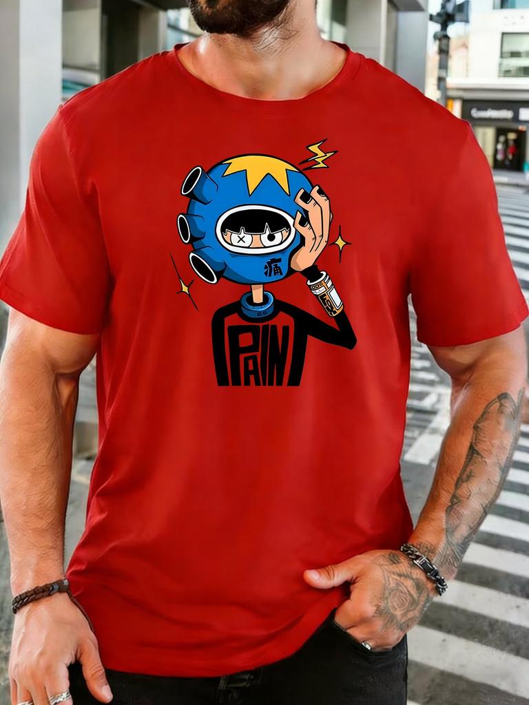 Trendy Streetwear Anime Pain Character Graphic Unisexs Cotton Crew Neck Short Sleeve Tee Loose Casual Urban Daily Male Wear Top