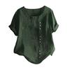 Women Summer T-shirt Round Neck Short Sleeve Buttons Decor Tee Shirt Solid Color Loose Fit Pullover Tops Daily Wear
