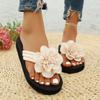 36-44 Women's Handmade Flower Decorated Flip Flops Slippers for Beach Vacation Casual Comfortable Flat Sandals Red Shoes