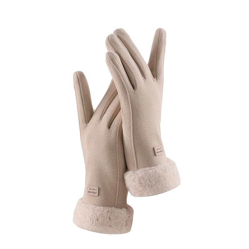 Cute Gloves for Women In Winter Plus Velvet Thickened Warm Korean Version Driving and Riding Tram Preventing Cold Riding Touch Screen