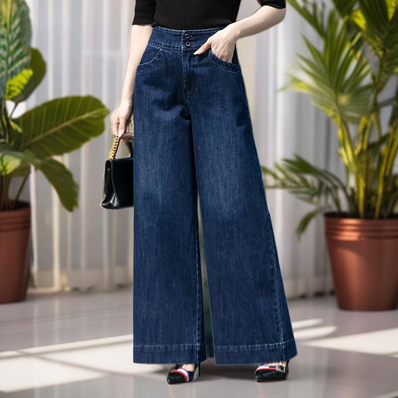 2025 Fleece-Lined High-Waisted Wide-Leg Jeans: Women's Slimming Cropped Pants for Autumn/Winter