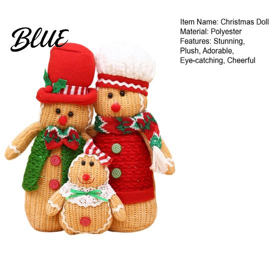 Warm Atmosphere Desktop Decorations Christmas Plush Gingerbread Man Figures with Hat Scarf Cute Stuffed Family Window Display Accents of 3