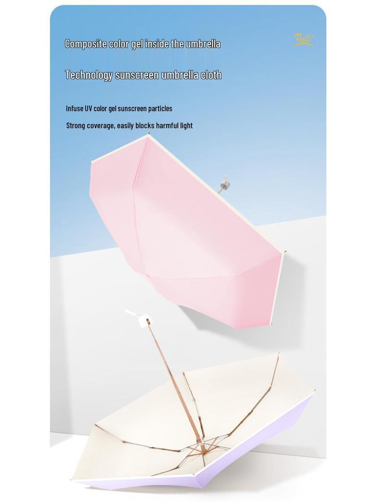 Ultra-Light Five-Fold Compact Chrome Handle Colorblock Umbrella for Rain or Shine