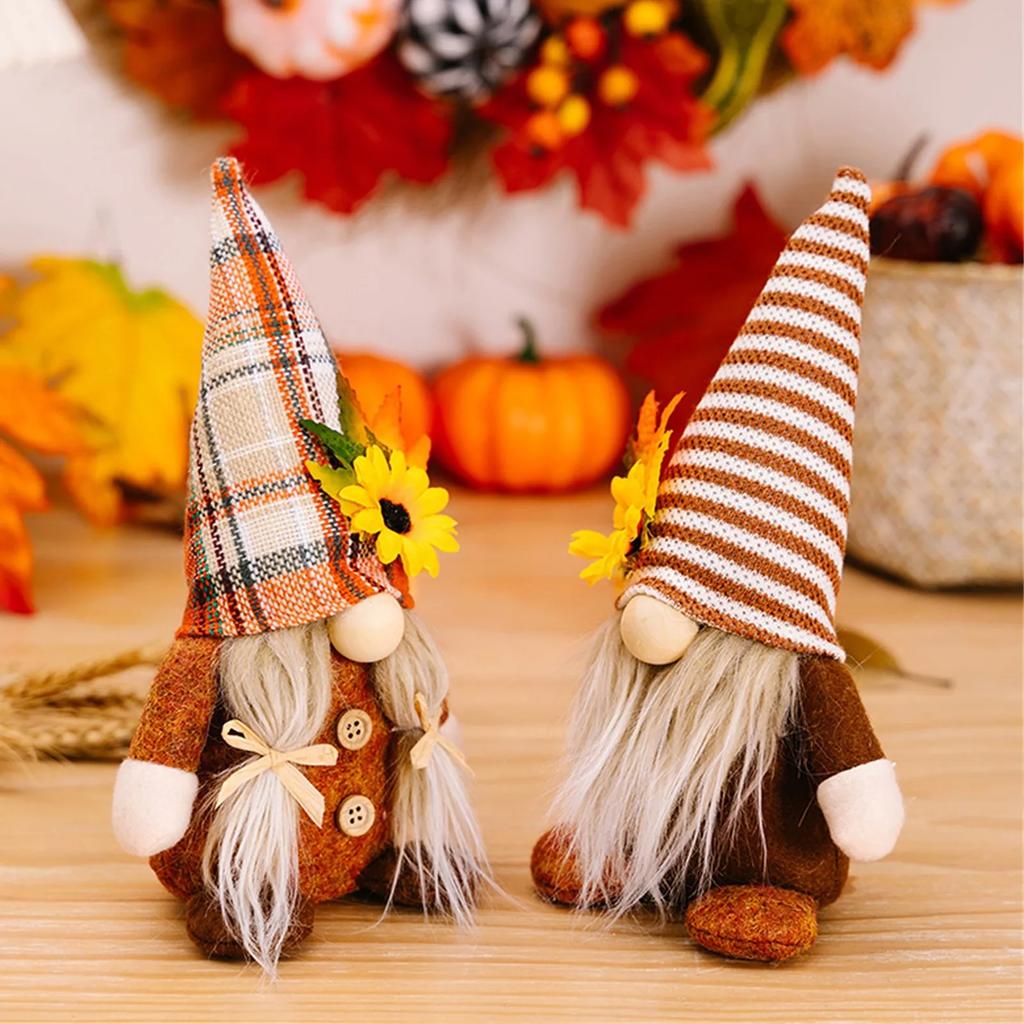 1pc Gnome Sunflower Maple Doll Harvest Autumn Elf Dwarf Plush Faceless Dolls Ornaments for Home Halloween Thanksgiving Decor