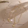 3Pcs/Set Shell Starfish Conch Pendant Necklace for Women Vintage Gold Color Imitation Pearl Necklaces Summer Multilayer Jewelry