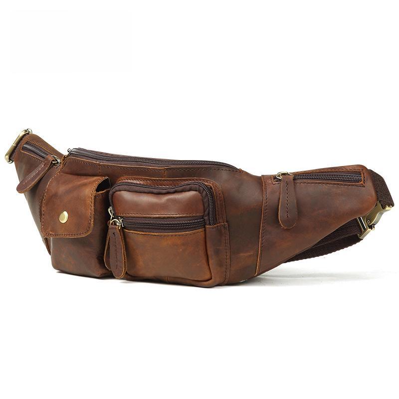 Cross-Border Multifunctional Men's Genuine Crazy Horse Leather Outdoor Sports Waist and Chest Bag Retro Messenger Bag
