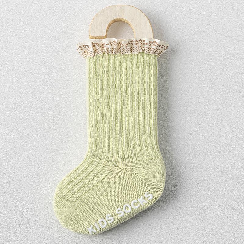 Newborn Male Female Babies Infants Children Combed Cotton Spring and Autumn Summer Lace Medium Tube Non-slip Floor Socks