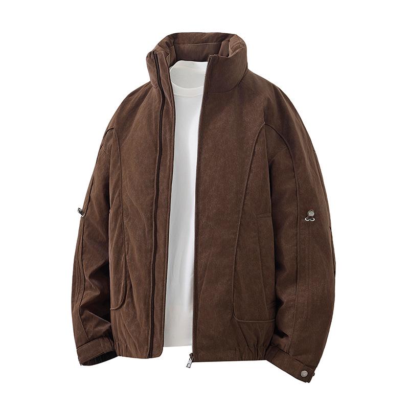 

Mu Yuan Men s Maillard Retro Deconstructed Stand Collar Down Jacket - Winter White Duck Down Thickened Outerwear 3XL (180-200 jin) кавовий/коричневий