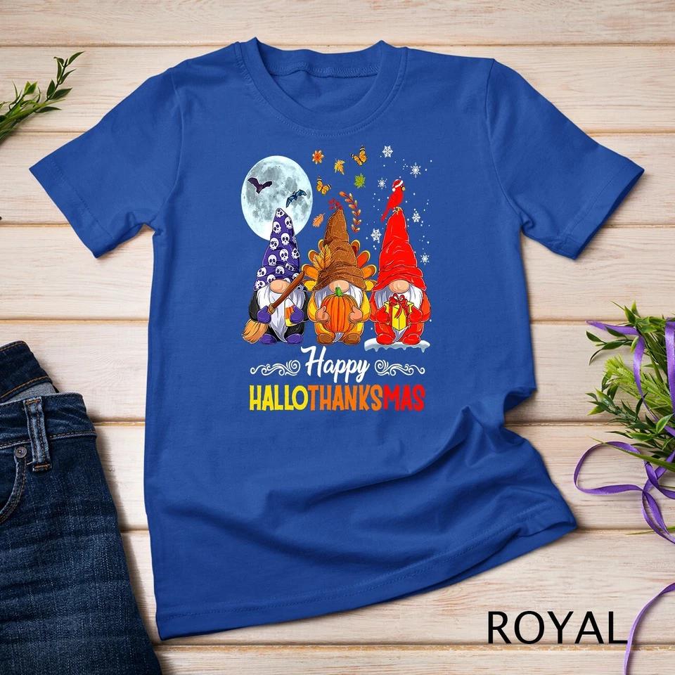 Halloween Thanksgiving Christmas Happy HalloThanksMas Gnomes Unisex T-shirt 10 L