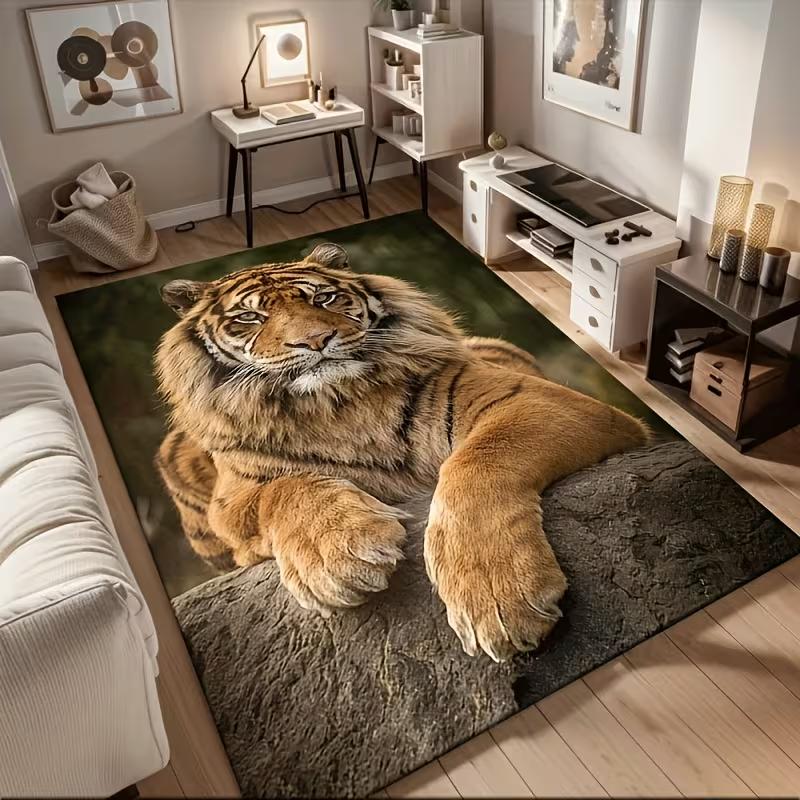 Realistic 3D Tiger 2D Print Rug Soft Mat Living Room Bedroom Carpet Sofa Coffee Table Floor Cover Washable Decorative Home Gift