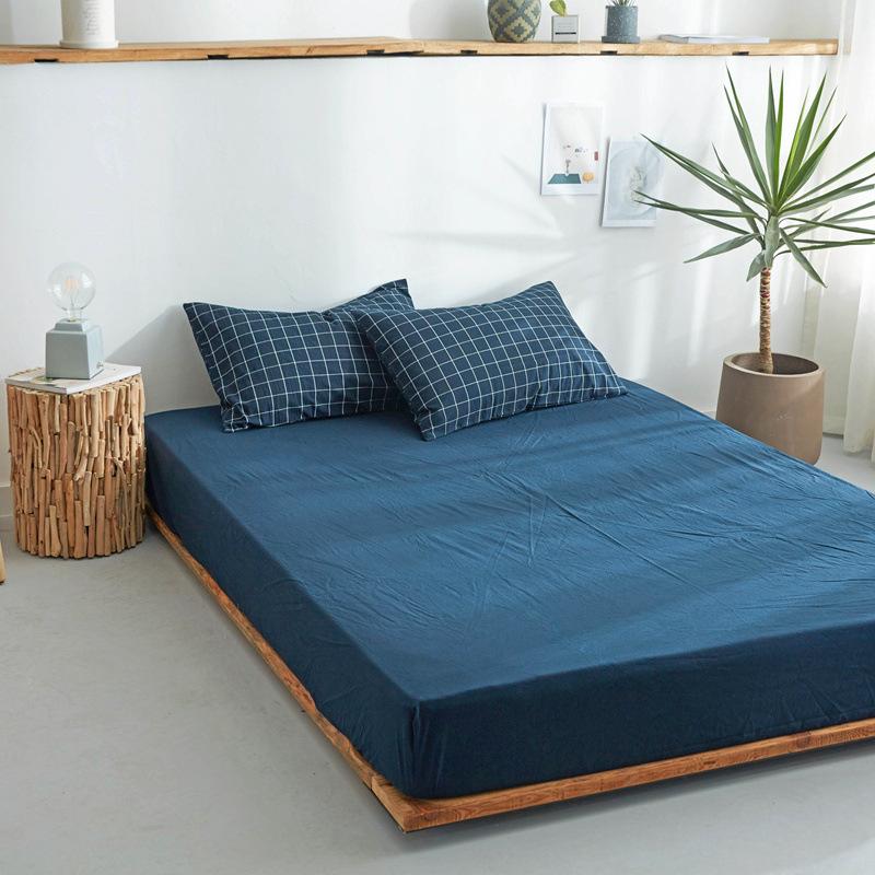 

Прямые продажи с фабрики Wuyin хлопок окрашенный в пряже стираный хлопок матрас простыня цельная чистый хлопок хороший защитный чехол для матраса оптом 120 * 230cm single sheet темно-синий