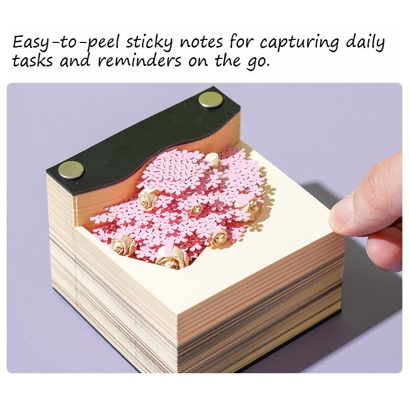 3D Paper Sculpture Rose Tree House Notepad - Handmade Tearable Memo Pad & Desk Art Gift for Birthday Home Decor