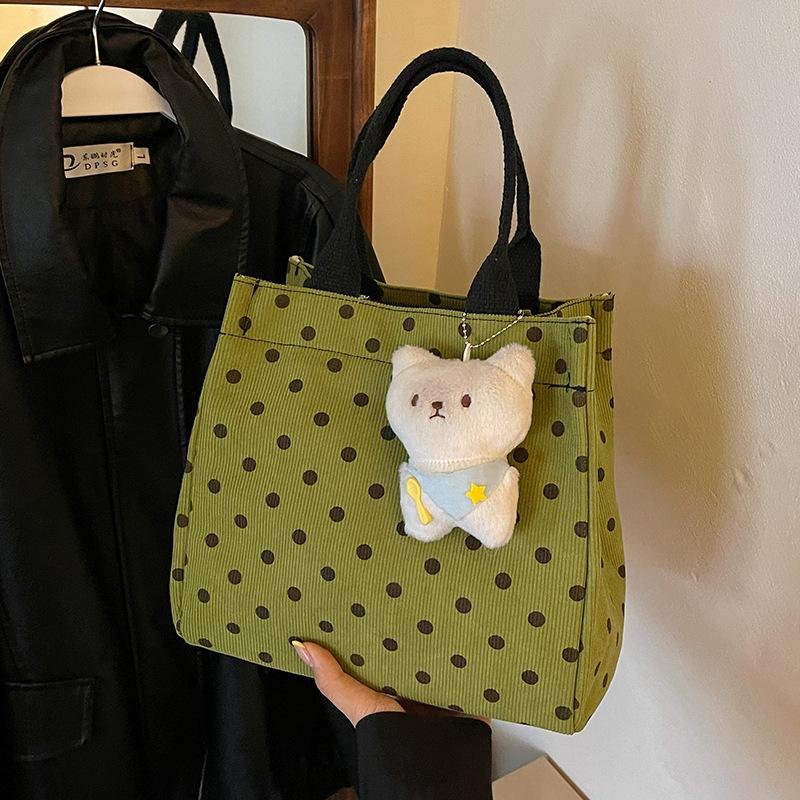 Dot-pattern Tote Bag - Cute Girl's Pink Single-shoulder Canvas Handbag