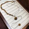 Luxury Asymmetry Y-shape Irregular Natural Stone Tiger Eye Pendant Necklaces for Women Stainless Steel Snake Chain Choker