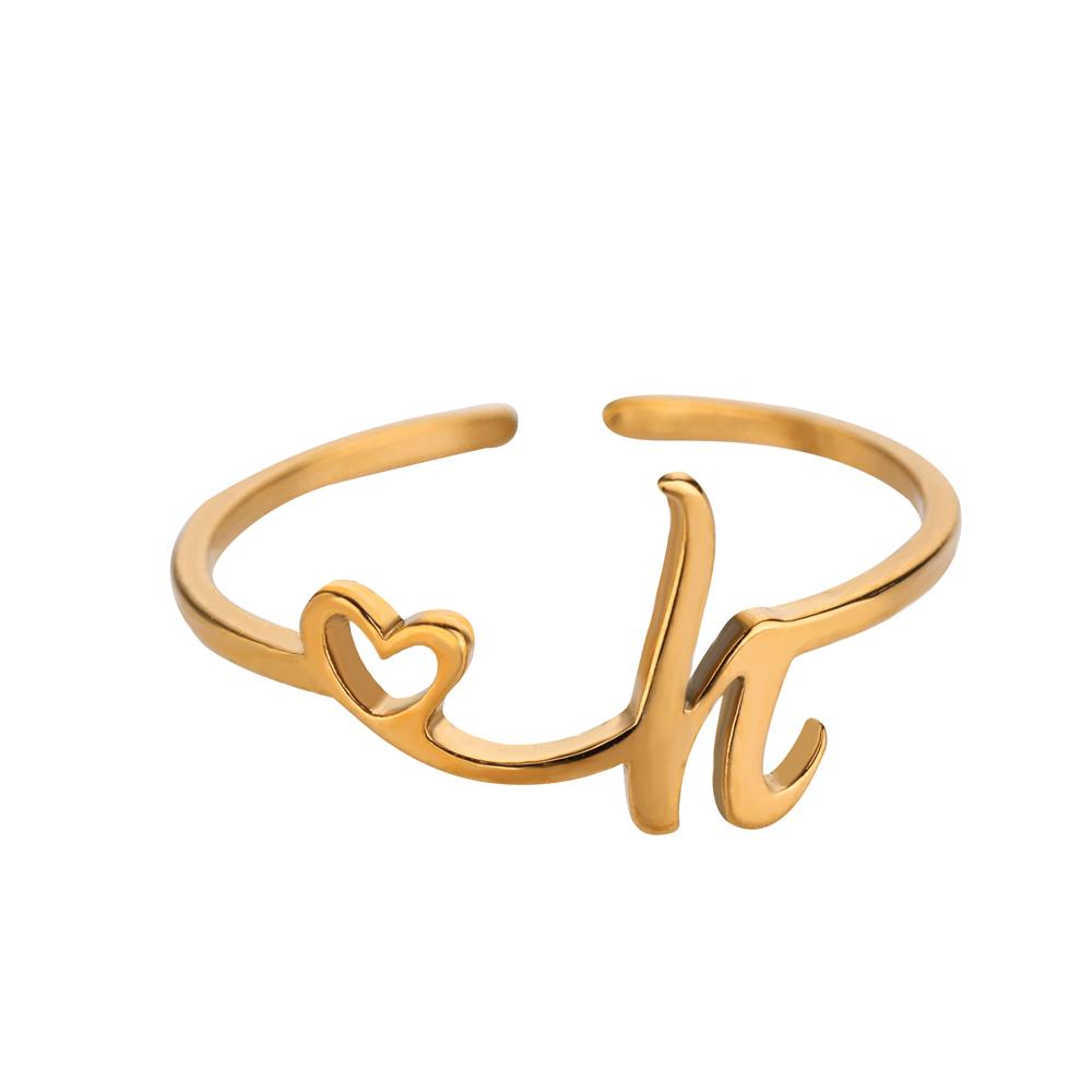 Tiny Initial Letter Rings For Women Gold Color  Stainless Steel Hollow Heart A-Z Initial Letter Ring Wedding Christmas Jewelry