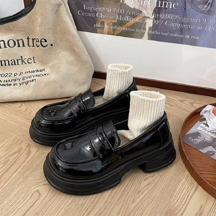 Platform spring new single shoes British style JK muffin shoes heightening black small leather shoes