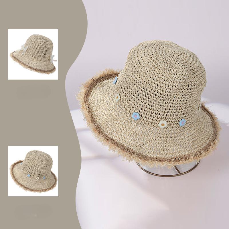 Women's Summer Pastoral Style Small Flowers Woven Straw Hat Sun Protection Straw Hat Fashionable Versatile Small Flowers and Plants Woven Sun Hat