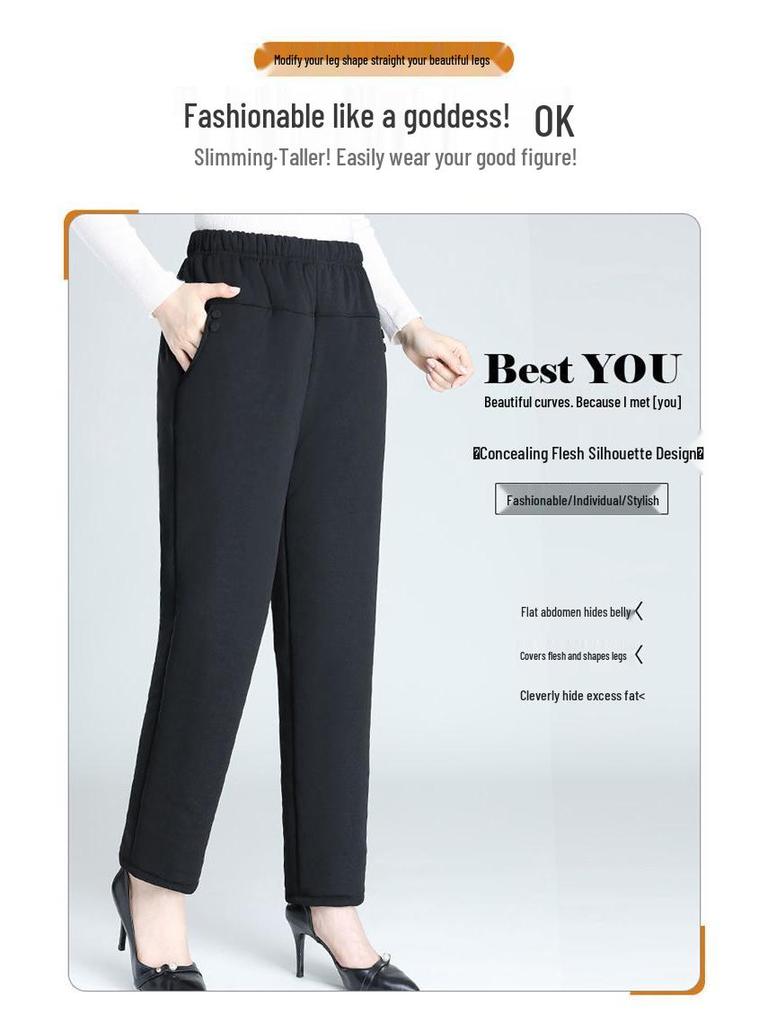 Mom's Quilted Fleece-Lined High-Waisted Winter Pants