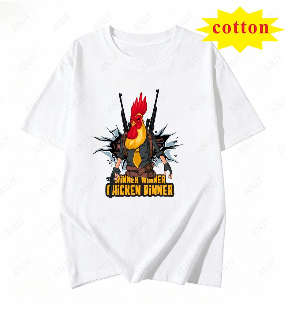 American Street Style Funny Rooster Short Sleeved Personalized Slogan Fun Printed Couples Loose Tshirt