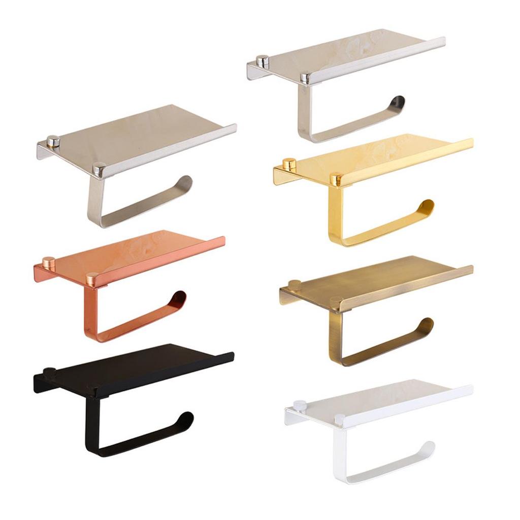 304 Stainless Steel Toilet Paper Holder with Phone Shelf and No-Drill Installation