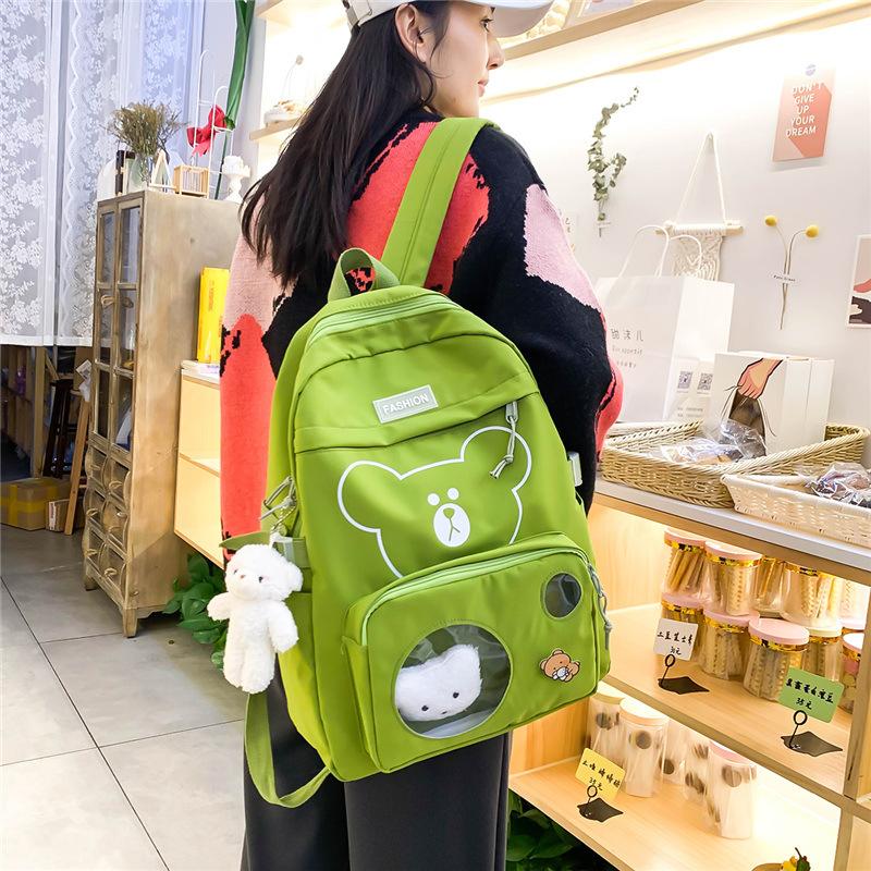 School bag new primary school students candy color student school bag cartoon bear cute college backpack women's casual backpack