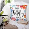 This Is My Happy Place Pillowcase Printing Cushion Cover Decorations Watercolor Flowers Pillow Case Cover Home Zippered 45X45cm