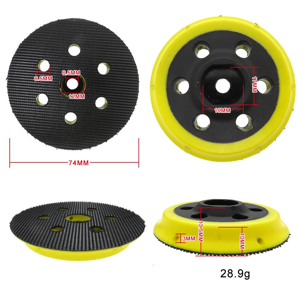 3Inch 74MM 6Holes Hook and Loop Sanding Pad Kit 1/2Pcs PU Foam Dust Free Backing Pad for Electric Orbital Sander