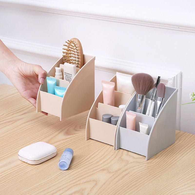 3 Grid Remote Control Box Cosmetics Desktop Storage Case Stand Holder Home Office Stationery Phone Organizer