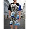 Summer Men's Two-Piece Set Animal 3D Printed Sports Wear Fashionable Soft Comfortable Breathable Large Loose Casual Style Sports Wear