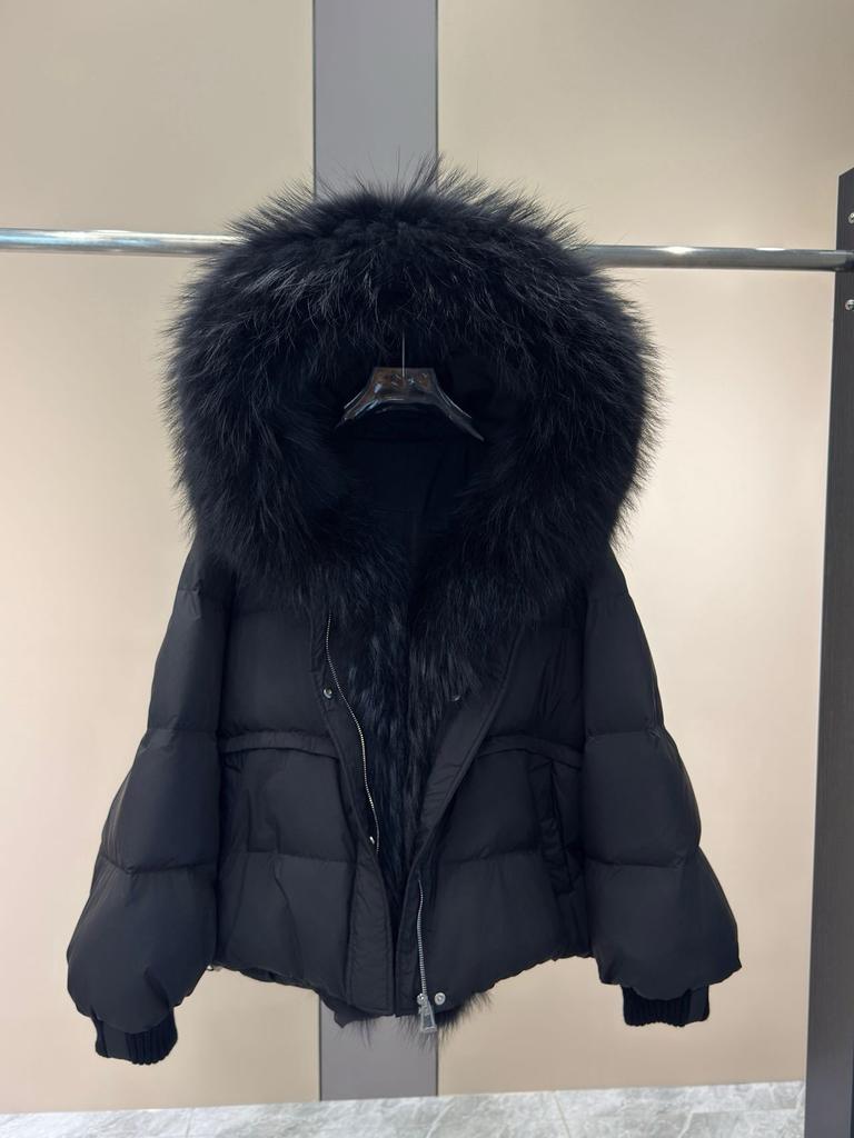 Winter increase natural real raccoon fur collar placket goose down jacket versatile high-end sense loose warm jacket women