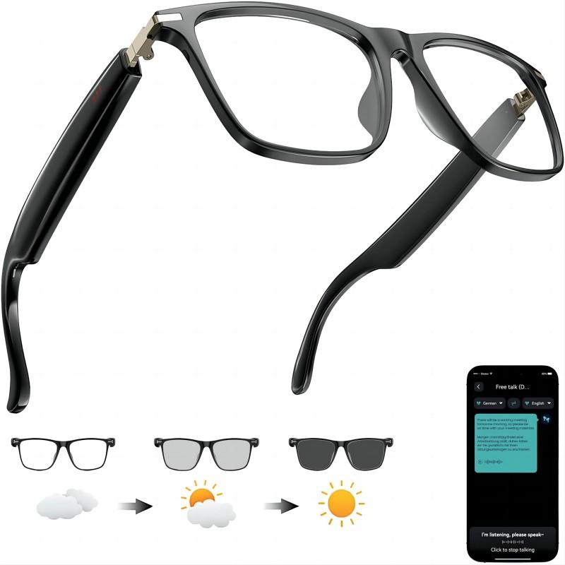 New AI Translation Smart Glasses with Photochromic Lenses Support 160+ Languages Real-time Translation Dual-speaker ENC Call Wireless Music Playback