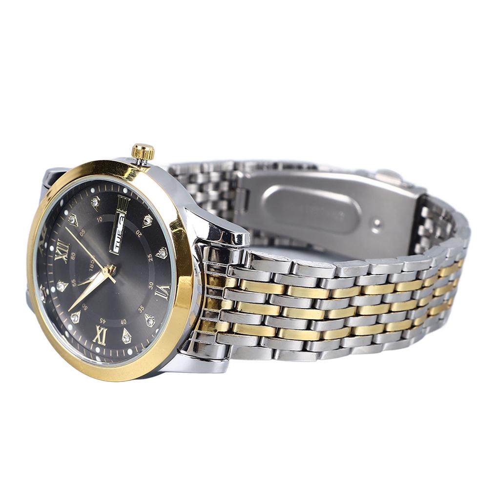Men Quartz Business Watch with Date Luminous Stainless Steel Double Calendar Wristwatch Waterproof Lightweight Watch