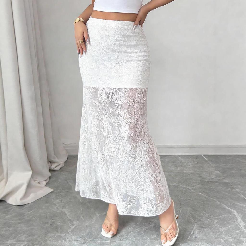 Available: Y2 Black Lace See-through Slimming Women's Long Skirt - European & American Spring/Summer Fashion.