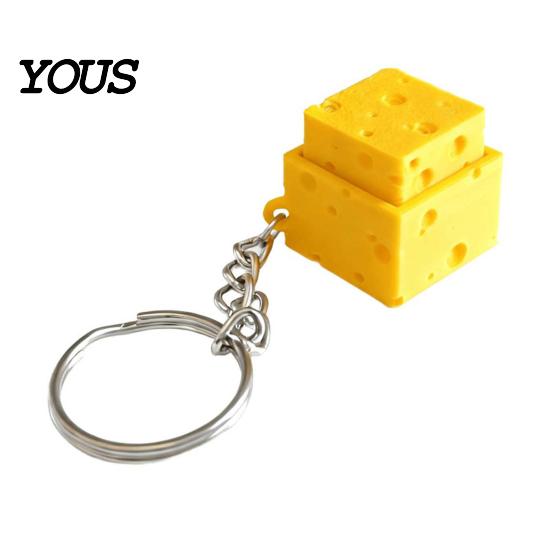 PLA Cheese Clicker Simulated Fidget Keychain, 3D Printed Cube Finger Clicker, Anxiety Stress Relief Push Button Toy for Office Classroom