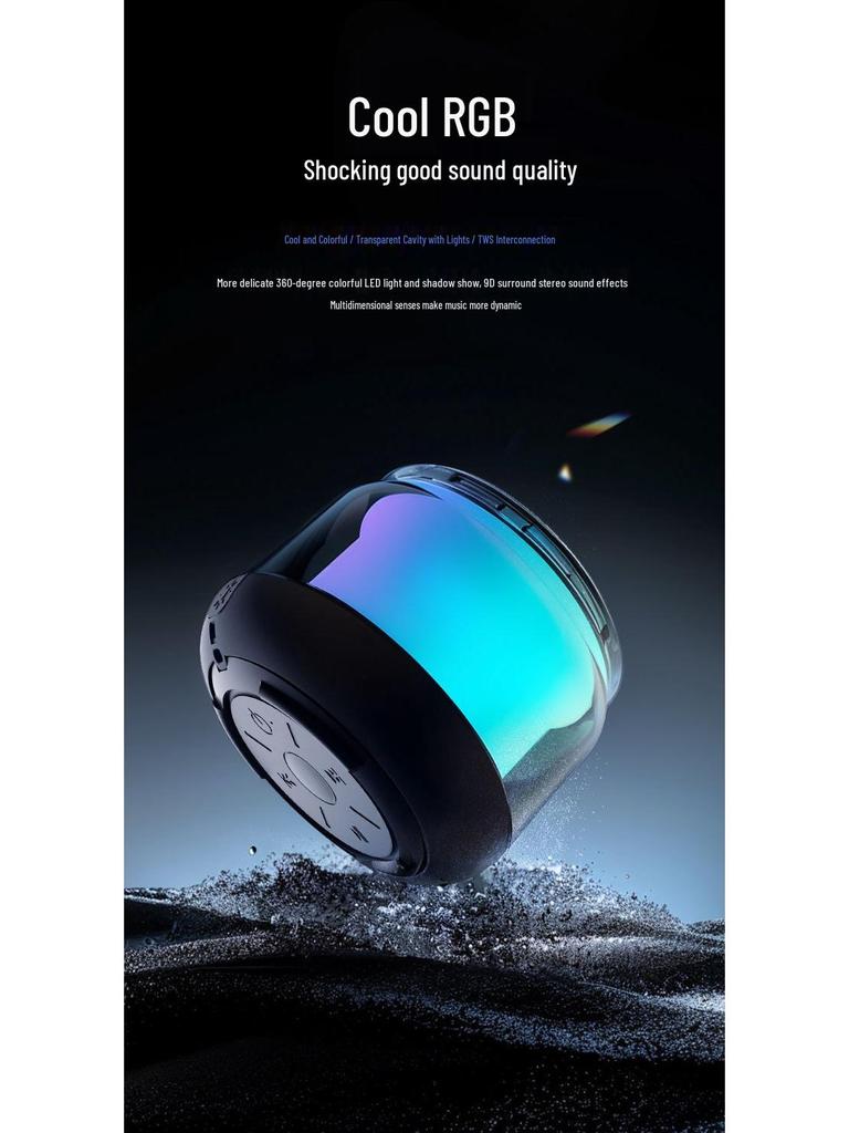 Mini Bluetooth Speaker S100: Transparent Design with Ambient Lights & High-Quality Sound Subwoofer
