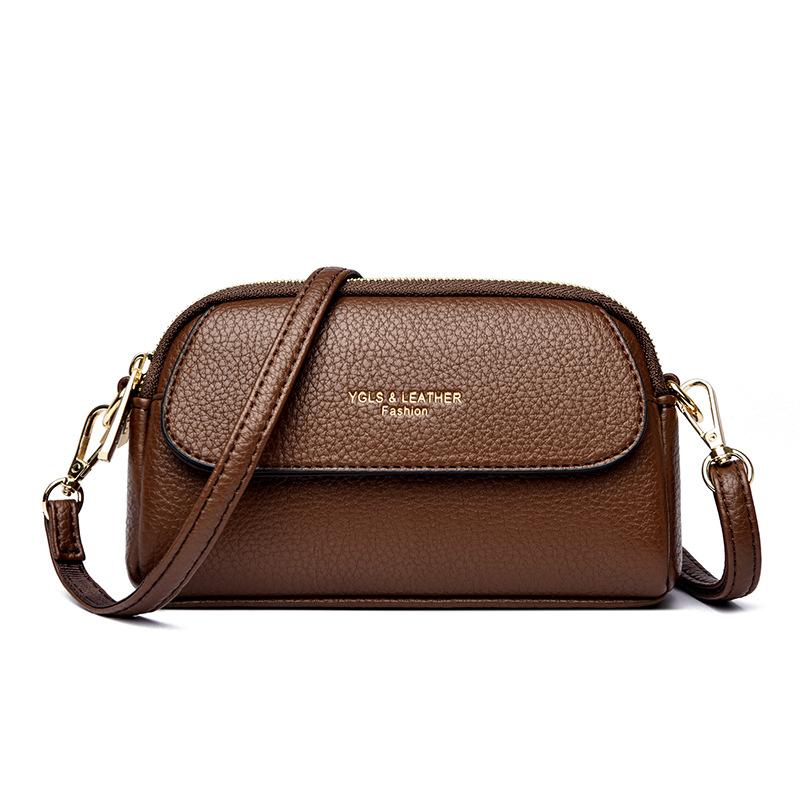 A Multi-layered, Elegant and Fashionable Single-shoulder Crossbody Small Square Bag with Lychee Patterns for Ladies