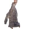 New French blue floral neck dress for women's summer niche design, small waist