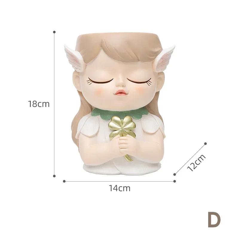 

7 inch Cute Angel Girl Face Planter Pot with Drainage Hole, Resin Fairy Tale Planter Ornamental Statues for Home Office Decor