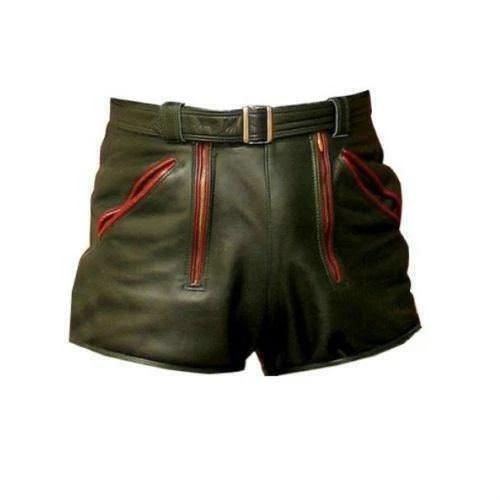 Lambskin Gym Black Shorts Leather Men's Pants Genuine Boxer Sports Walking