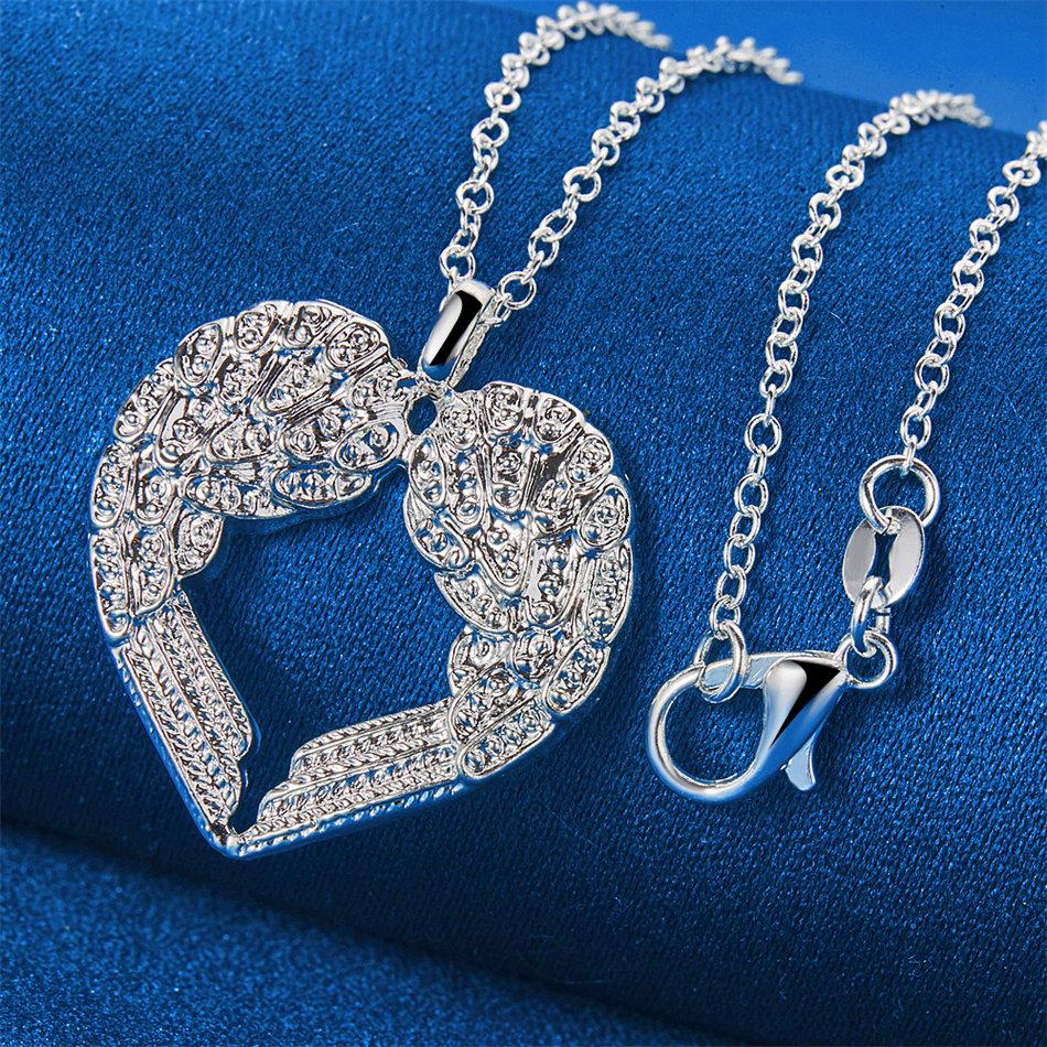 925 Sterling Silver 16-30 Inch Women's Exquisite Feather Heart-shaped Pendant Necklace, Fashionable Wedding Jewelry Accessories