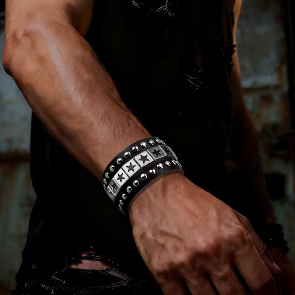 Punk Fashion Women'S And Men'S Retro Bracelets, Studded Chains, Pu Leather, Daily Party Performances, Wearing Halloween Gifts