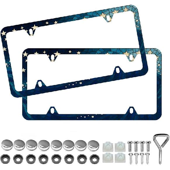 Elegant Faux Floral License Plate Frame - Unobstructed Narrow-Edge 2 Packs Universal Stainless Steel Car License Plate Frames Holder Solid Holder