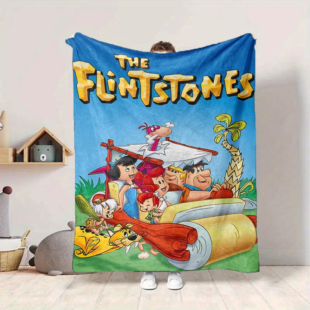 

1pc Flintstones Family Flannel Throw Blanket HD Printed Lightweight Soft Warm All Season Blanket for Sofa, Bed, Travel, Camping Machine Washable 150x200cm