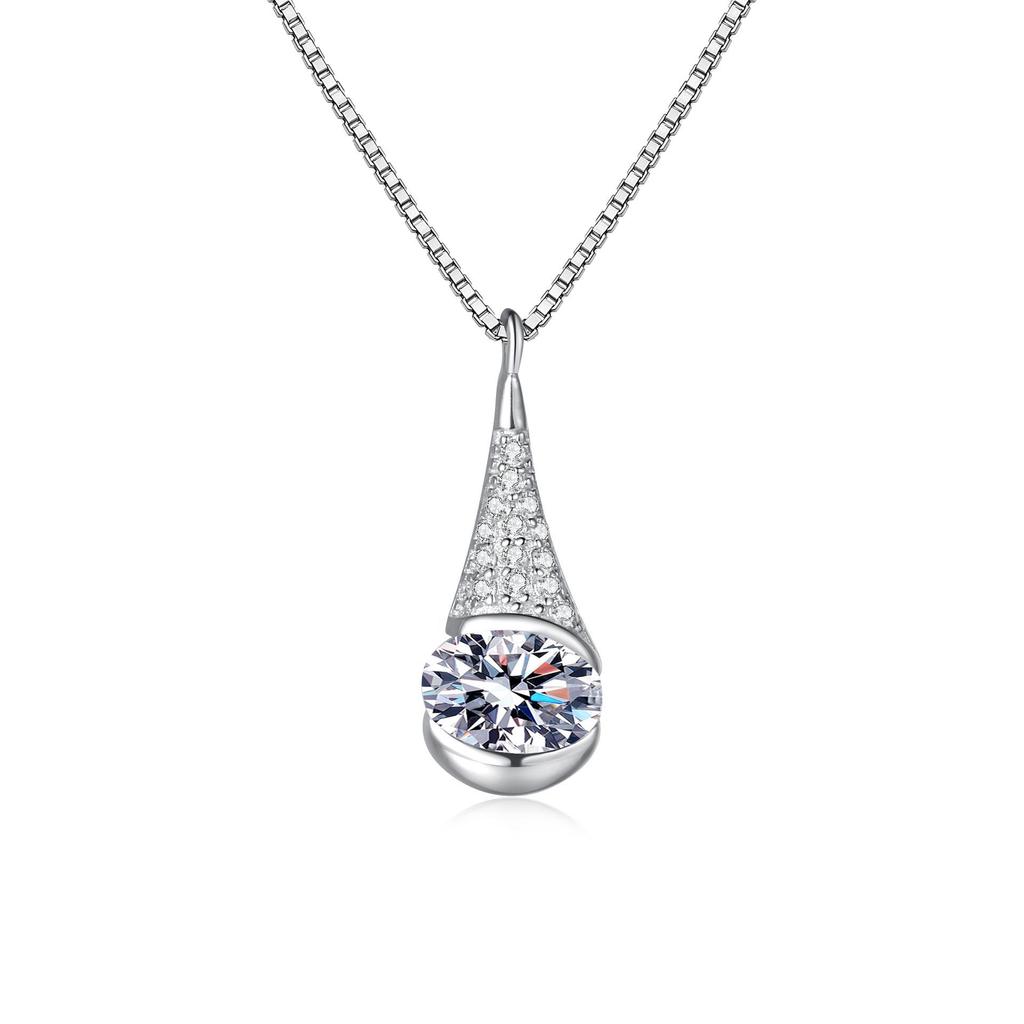 Yinbaichuan S925 Sterling Silver Moissanite Oval Water Drop Necklace for Women - Simple, Trendy Pendant on Box Chain