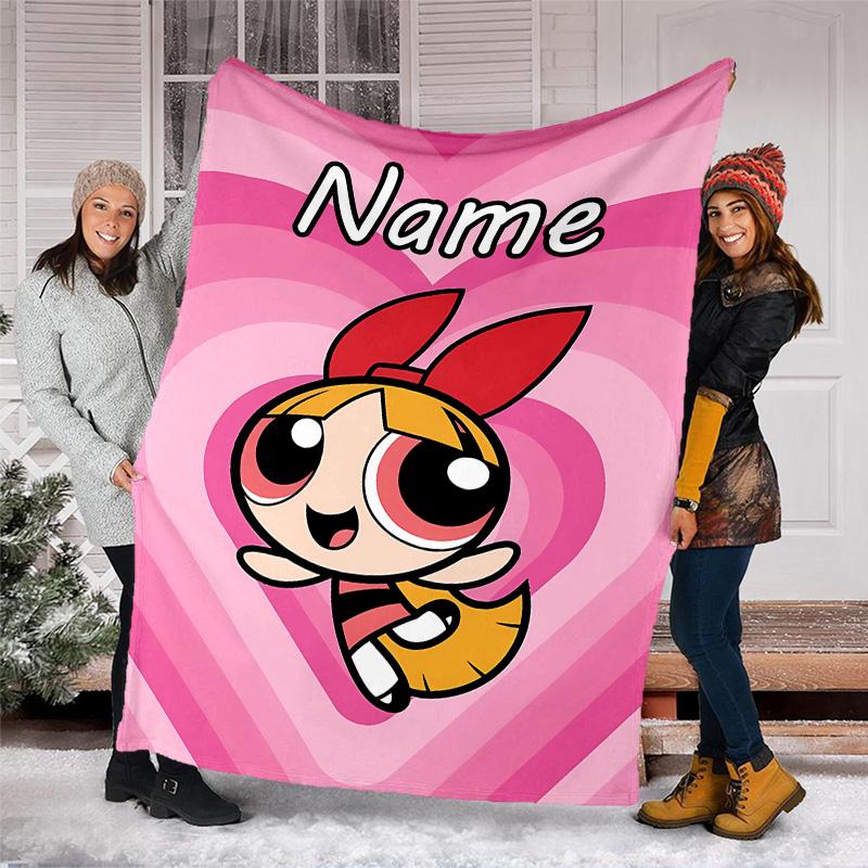 Customizable The Powerpuff Girls Throw Blanket – Personalized Name, All-Season Cozy Snug Blanket, Machine Washable, Personalized Blanket