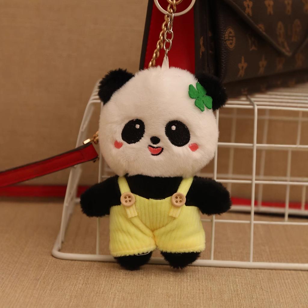 Cute Overalls Panda Scratch Doll Doll Plush Toy Cartoon Keychain School Bag Pendant Gift