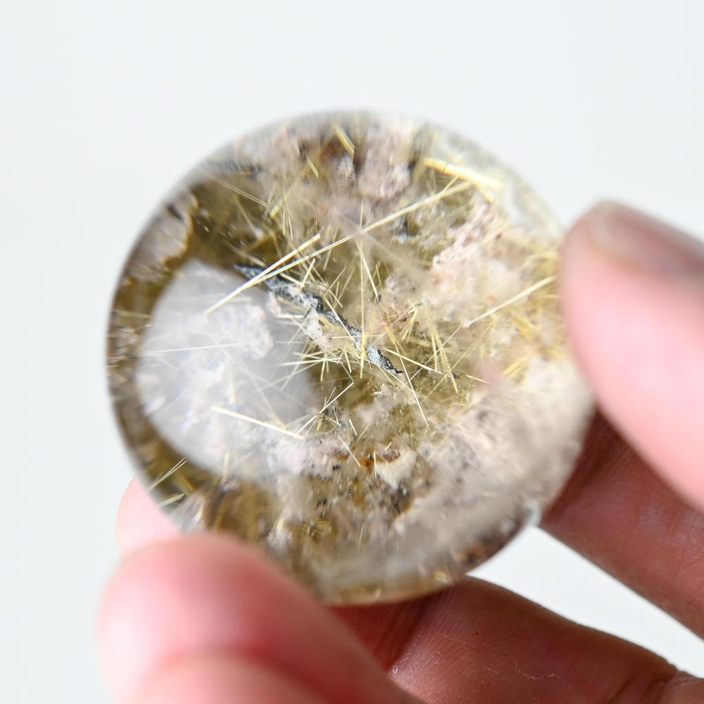 Garden Rutilated Quartz Gold Needle Good Work Power Amulet [Eigado] Sphere, 40mm, 89g, Quartz, Fortune, Luck, Stone,