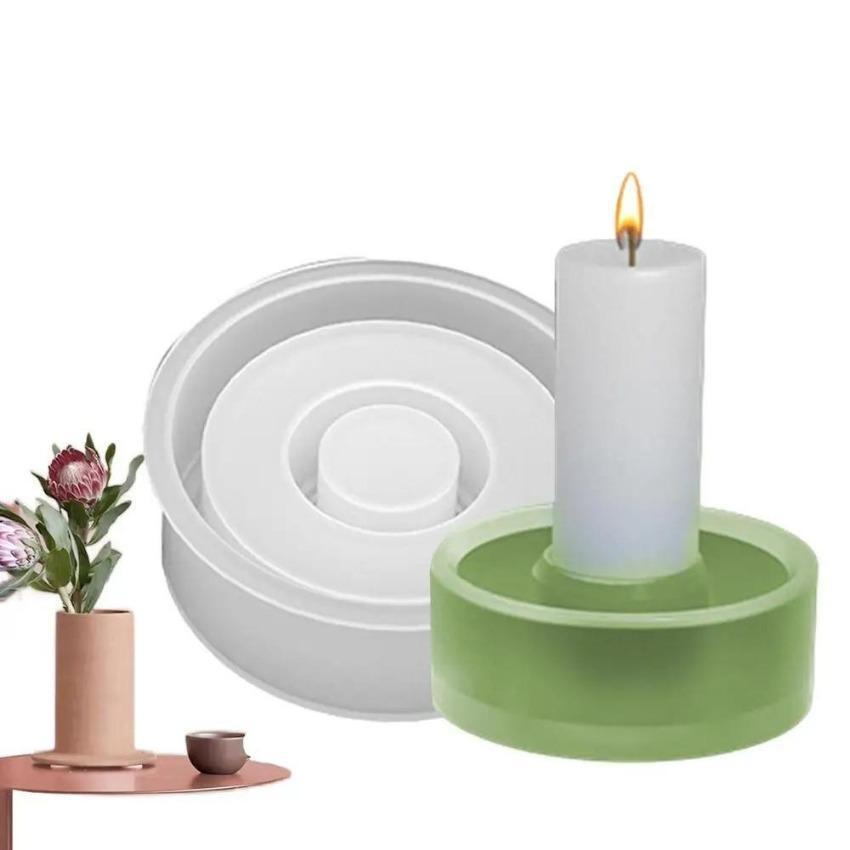 Candle Holder Silicone Mold 3D Heart/Star/Round Candlestick Holder Casting Mould Concrete Resin Molds Rod Taper Candle Holder
