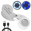1 Set 40X 60X Foldable Magnifying Glass With Uv Led Lights Illuminated Magnifier For Jewelers Gems Coin Rechargeable Magnifier