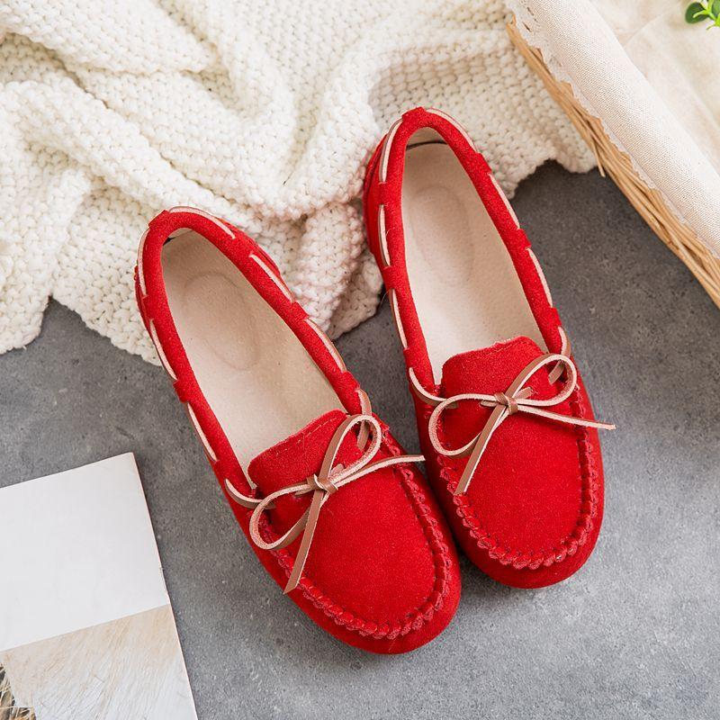 Doudou Shoes Women's New Spring and Autumn Single Shoes Leather Soft Sole Summer Casual Non-slip Pregnant Women Mother Flat Shoes